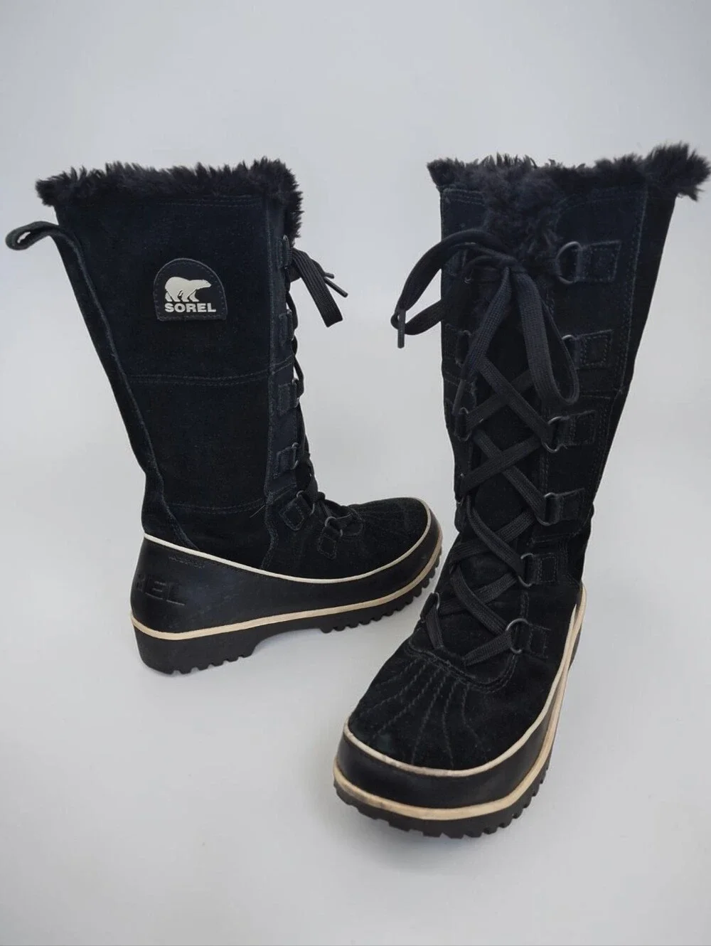 Sorel Tivoli High II Waterproof Suede Black winter Boots Size 8  Faux Fur Snow